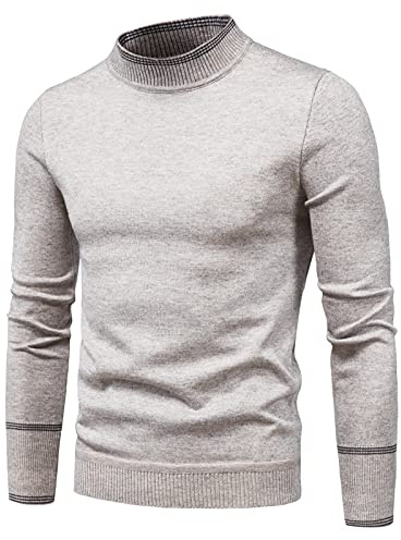 Innerternet Col roulé Rib Knit Hommes En 100% Laine Mérinos Col roulé Basic Sweat à capuche Col roulé Chaud Basic Cneck Pull Hommes Sous-vêtement, kaki, XL