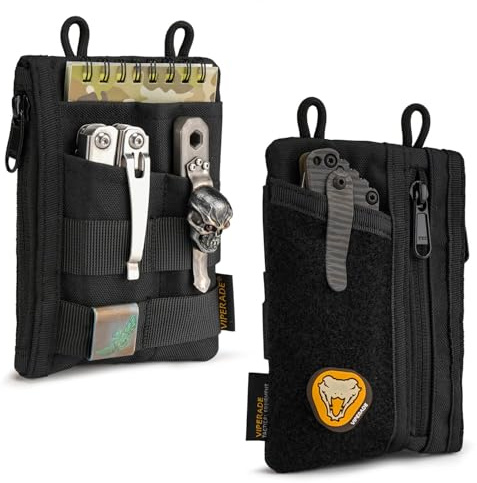 VIPERADE VE18 EDC Pouch, Pocket Organizer for Men, EDC Pocket Organizer, 3 Slots with 2 Zipper Pockets, Multitool Pouch (Black)