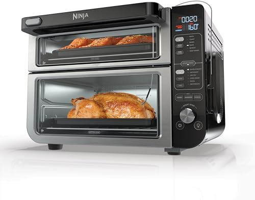 Ninja DCT451 12-in-1 Smart Double Oven with FlexDoor, Thermometer, FlavorSeal, Smart Finish, Rapid Top Convection and Air Fry Bottom , Stainless Steel