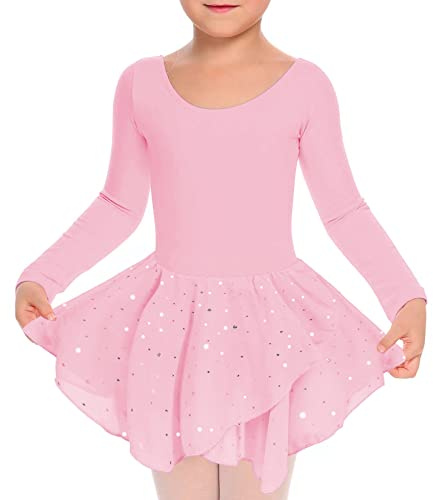 TUONROAD Long Sleeve Leotard for Girls Ballet Dance Dress Kids Cross Straps Dance Skirts Costumes Dress Outfit Purple 8-9 Years,140