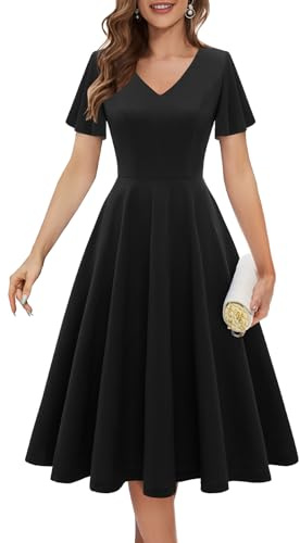 Bridesmay Women's Formal Black Dress for Women 2026 Fit and Flare Prom Dresses A-line Swing Vintage Tea Dresses Black S