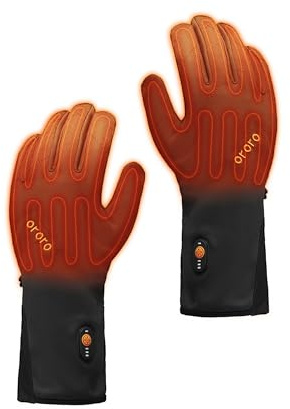 ORORO sous Gants Chauffants Femme Homme, Gants Chauffants Electriques Rechargeables Fins pour Vélo Moto et Ski - Chargeur Non Inclus (Noir,M)