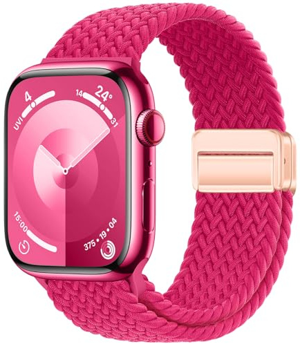 Qimela Sportband kompatibelt med Apple Watch Band 38 mm 40 mm 41 mm 42 mm 44 mm 45 mm 46 mm 49 mm kvinnor män magnetiskt stretchigt flätat sportband för iWatch-serien