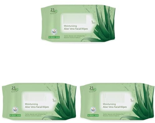 Moisturisin.g Aloe Vera Facial Wipes, 25 Count (Pack of 3)