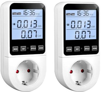 2 Stück Strommessgerät 8 Modi, Stromzähler für Steckdose Energiekostenmessgerät Stromverbrauchsmesser Wattmeter Kwh Zähler Energiezähler, Leistungsmesser mit Hintergrundbeleuchtung