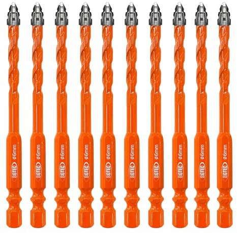 BGTEC Juego de Brocas de Carburo para Mampostería - 10 Piezas 6mm Professional Brocas Porcelanico Set para Madera, Plástico, Ladrillo, Cerámica, Vidrio, Hormigón y Mármol