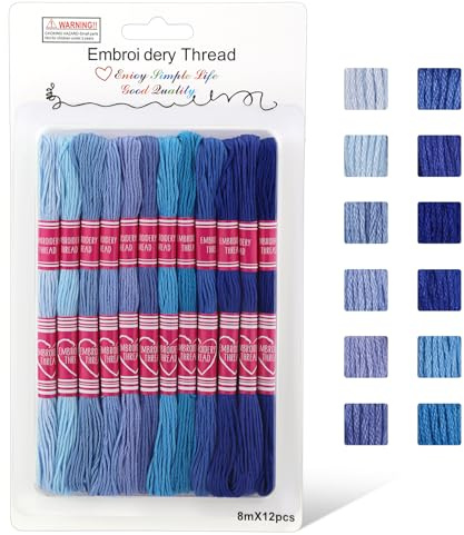 Tundi Stickgarn, 12 Stränge Stickgarn der Blauen Serie, Kreuzstichgarn für Armbandherstellung und Stickarbeiten