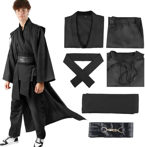 Kitimi Disfraz Je-d Adultos, Disfraz de Túnica con Capucha Cinturón，Star disfraz Cosplay de Halloween Carnaval(Negro XL)