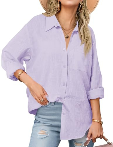 Cicy Bell dam button down blusar långärmad bomull skjortor casual lös passform toppar