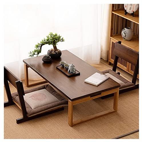 Tavolo pieghevole Tatami multifunzione, scrivania salvaspazio, mobile per sala da tè, balcone, soggiorno essenziale (colore tronco + marrone, dimensioni: 100 x 55 x 31 cm)