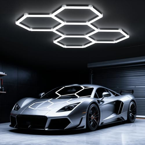Ipackorin Hexagon Garage Lights: 168W 5 Grids Hexagon Led Lights, 6500K Ultra Bright Hex Light, Honeycomb Light for Garage, Shop, Basement, Barber, Homegym