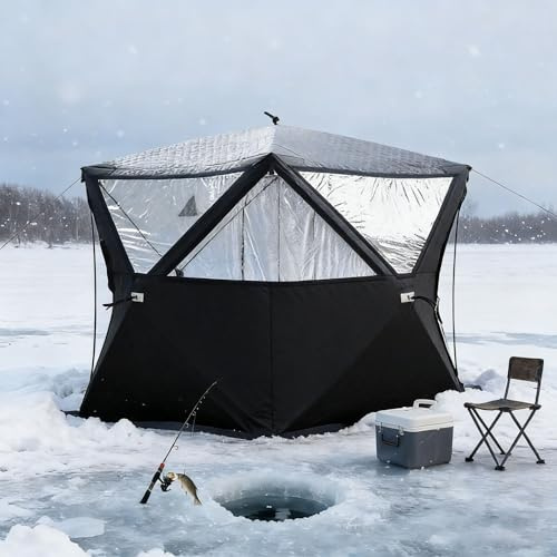 Bastu-tält för 3-5 personer, bärbart isolerat isfisketält med 210D Oxford-tyg, isolerat bastu-tält, campingtält för camping och snöfiske i kalla miljöer BlackSauna-1.8m