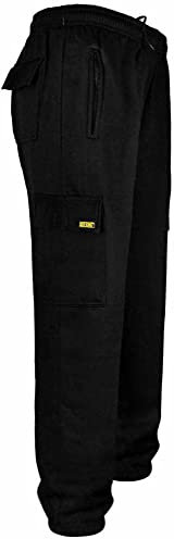 SITE KING Mens Cargo Combat Work Tracksuit Jogging Bottoms with Knee Pad Pockets Size S to 5XL Fleece Pants (Large - 38/40 Waist, Black)