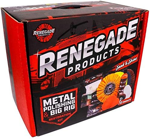 Renegade Products Big Rig & Semi truck Metal Polishing Complete Kit With Buffing wheels, Buffing compound, Safety Flanges, Polishing Accessories and Rebel Red Liquid Metal Polish