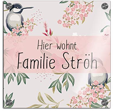 Türschild Namensschild für die Haustür 22x22 cm mit UV Druck und einem einzigartigem Design Eingangsschild Garten Familienschild Klingelschild Klingelplatte Funk-Klingel