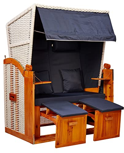 Webavita Strandschönheiten Doris Ostsee Strandkorb 2-Sitzer Vollholzfront Verschiedene Dekor innen außen für Balkone Terrassen Wintergärten Garten Lounge inkl Schutzhülle