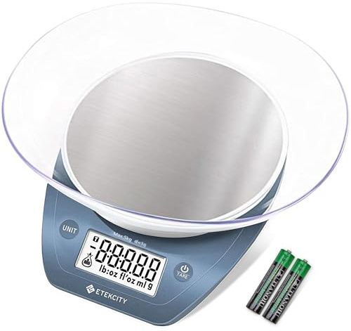 Etekcity EK5250 0.1g Food Scale, Bowl, Digital Grams and Ounces for Weight Loss, Dieting, Baking, Cooking, and Meal Prep, Stainless Steel Plastic, Blue
