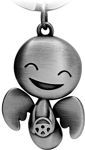 FABACH Schutzengel Schlüsselanhänger Happy mit Lenkrad - Niedlicher Engel Anhänger aus Metall - Geschenk Glücksbringer Auto Führerschein - Fahr vorsichtig