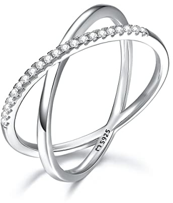 Anelli in argento 925 incrociati con strass. Anello in argento 925 con finitura argento o oro. Gioielli ideali per coppia e fidanzati, regali per amiche... Anelli coppia
