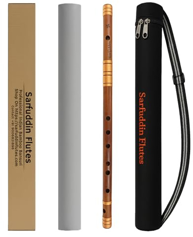 Sarfuddin Flutes C Natural Medium 19 Inches Right Hand Oil Treated Fry Bamboo Flute Bansuri With Carry Bag
