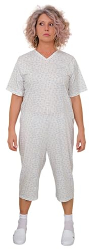 FERRUCCI COMFORT Pigiama Sanitario in Cotone con Zip su Dorso - Unisex - Maniche Corte e Pantalone Corto - 9012/5 - Adatto agli Anziani - Antimanipolazione (Femminile, M)