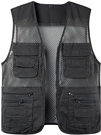 Oralidera Sommer Aermellose weste Herren Anglerweste Baumwolle Funktionsweste mit Vielen Taschen Journalist Fotoweste Leicht Wanderweste Trainingsweste Jagdweste Reisewesten Netzweste, Dunkelgrau, 4XL