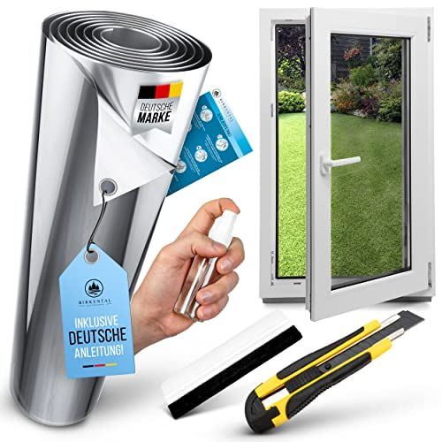 Birkental Protector solar para ventanas interiores o exteriores, protección solar, protección UV, lámina de espejo, lámina de calor, opaca, protección térmica, autoadhesiva (75 x 400 cm)