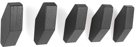 Set of 5 Wood Wall Hooks - Modern Black Wooden Coat Hooks for Hanging, Coat Hanger Wall Mount, Decorative Hooks, Hook Rack, Bag Hooks, Hat Hooks for Wall, Backpack Wall Hook, Home Decor, Room Decor