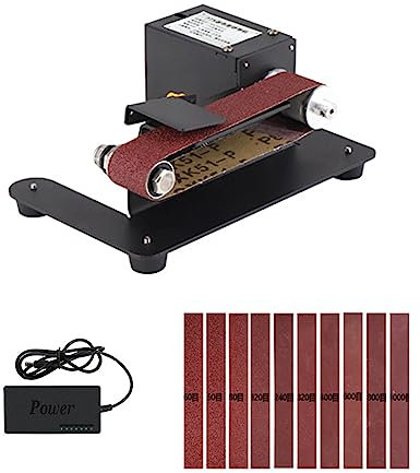 HUIOP Mini lijadora de banda de 250 W, amoladora de banco eléctrica, lijadora, 7 velocidades, Control ajustable, amoladora pequeña, afilador, máquina pulidora para bricolaje, carpintería, resina,