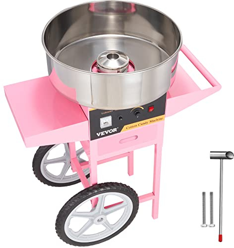 VEVOR Electric Cotton Candy Machine Cart, 1000W Commercial Floss Maker w/Stainless Steel Bowl, Sugar Scoop and Drawer, Perfect for Home, Carnival, Kids Birthday, Family Party, Pink