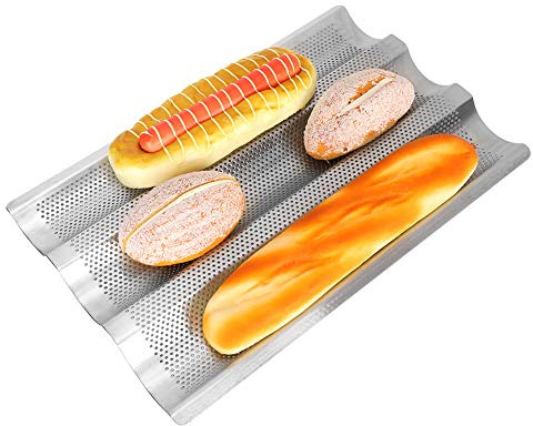 Gavigain French Bread Baking Pan Non-Stick Perforated 3 Loaves Long Italian Bread Pan Mold Baking Tray for French & Italian Perforated