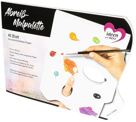 Ideen mit Herz Abreiß-Malpalette | Misch-Palette für Öl-, Wasser- oder Acryl-Farbe | Farbmisch-Platte | praktisch und ohne Reinigung | 23cm x 30,5cm | 50g/m² | 40 Blatt