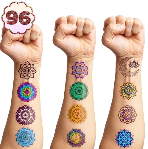 Happy Diwali 100PCS Mandala Temporary Tattoos - Indian Festival of Lights Party Themed Stickers for Kids Birthday Party Supplies, Decorations, Favors, and Prizes