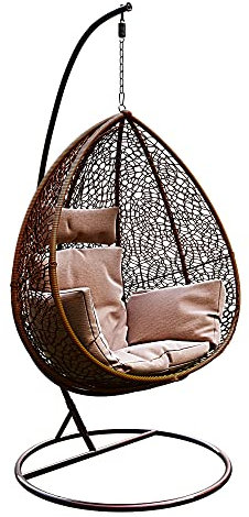 Poltrona Sospesa Pensile Sedia A Dondolo In Poly Rattan Per Interno Esterno Giardino Terrazzo Autoportante Con Struttura In Acciaio E Cuscini Sfoderabili Design Ovetto Portata 130 Kg Marrone