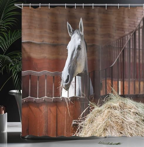 Duschvorhang 200x200 Cheval Duschvorhänge Animaux de La Ferme Anti Schimmel Waschbar Polyester Textil Shower Curtains für Badezimmer Badewanne mit 12 Haken, Z1427