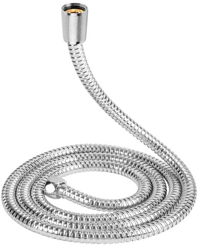 YEAUPE H-38035-1600N 10mm(Inner) Large Bore 1.6m(63),Universal Shower Pipe Anti-Kink Standard G1/2 All Copper Connectors, Chrome, Premium Replacement Stainless Steel Hose