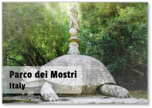 Antica scultura rinascimentale Tartaruga Il famoso Parco Dei Mostri, chiamato anche Sacro Bosco o Giardini Di Bomarzo. Parco dei mostri. Lazio, Italia, magnete da frigorifero