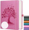 ZXHQ A5 Bullet Dotted Journal Gepunktet Notizbuch für Frauen: 150gsm dickes Papier, 256 Seiten, Punktraster-Hardcover, Lebensbaum-Design, feine Innentasche - 15 x 21cm Rosa