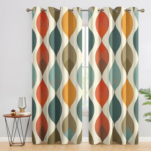 SZLYZM Vorhänge Geometrisch, Verdunkelungsvorhang 2er Set - Vorhang Blickdicht Modern Bunt Muster, Thermovorhang für Deko Wohnzimmer Schlafzimmer, Gardinen mit Ösen 245x140 cm (HxB)