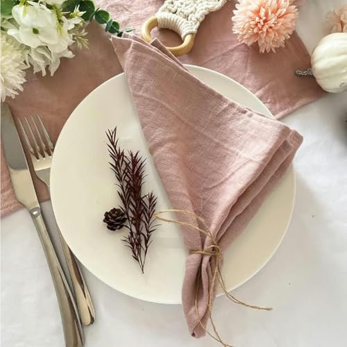 10 Stück Tischservietten aus Leinen, 40 x 40 cm, weiches, bequemes Geschirrtuch, quadratische Serviette für Esszimmer- und Partydekoration, 10 Stück, Altrosa