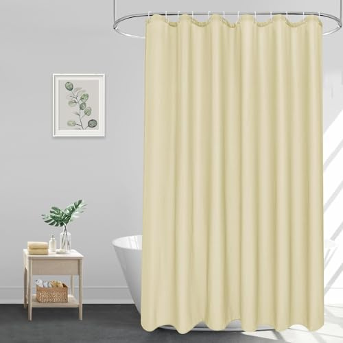 EurCross Duschvorhang 180x180 cm Beige Wasserdicht Badvorhang, Anti-Schimmel und Schnell Trocknend, Textil Stoff Waschbar Duschvorhänge für Badezimmer Badewanne mit 12 Ringe
