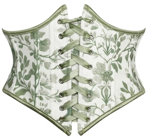 Scarlet Darkness Women Floral Belt Renaissance Boned Lace Up Medieval Corset Belts for Dresses Green 14
