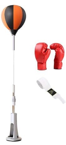 Harilla Ballon de réaction de Boxe, Ballon de Vitesse de Boxe, Base à Ventouse réglable en Hauteur avec Support, Sac de Frappe de Boxe pour Fitness MMA, pour Les Enfants avec des Gants