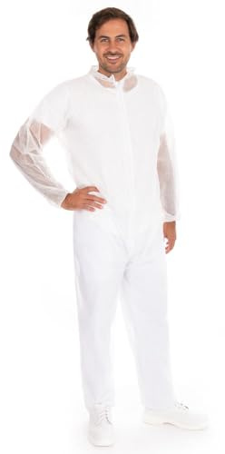 FRANZ MENSCH 100 Stück Hygonorm Overalls Eco | PP, weiß, XXXL, L: 185cm, Umfang: 155cm, Karton, Overalls, Schutzanzug, Einweganzug