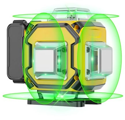 Nivel Laser Autonivelante 360 Grados, Nivel Láser Verde 16 Líneas, 2 x 360 Horizontal y 2 x 360 Verticales, 2 x Batería, Montaje en Pared, Control Remoto, Base Magnética, Soporte Giratorio