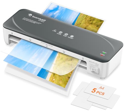 Bonsaii A4 Weißes Laminiergerät mit Anti-Jam Technologie – schnelles, gleichmäßiges Laminieren von Fotos und Dokumenten, 80-125 Mikron, ideal für Schulen, Büros und Haushalte (L418-C)