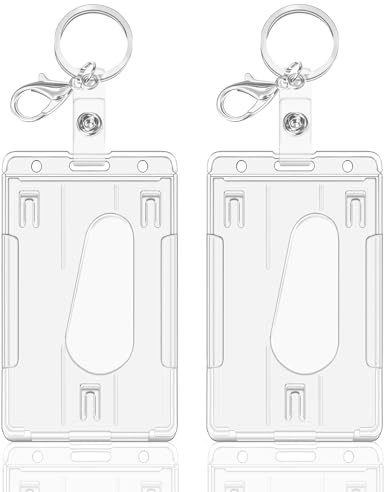 Portatarjetas de Identificación - Juego de 2, Funda de Plástico Resistente, Ideal para Tarjetas de Proximidad, Tarjetas de Crédito y Documentos de Identificación (Vertical 2 Pcs)