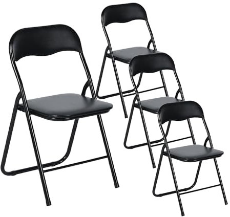 EGGREE 4er Set Klappstühle Metallrahmen mit PVC - Gepolstertem Sitz, Campingstuhl mit Einer Tragfähigkeit von 110KG, Faltbarer Ergonomischer Balkonstuhl für Büro Party Camping