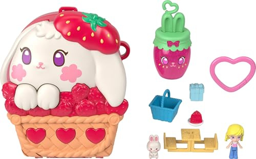Polly Pocket Coffret Pique-Nique du Lapin, Jouet de Voyage avec 1 Mini-Figurine, Un Animal et des Accessoires sur Le thème des Fruits, JKC47