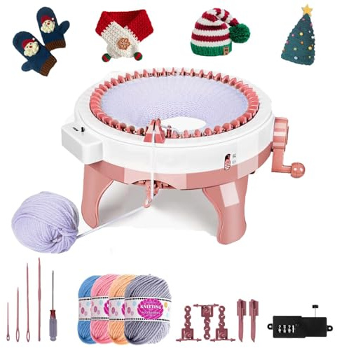 Mhwgo Sentro Máquina de Tejer, 48 Agujas Máquina de Tejer con adaptador y contador de filas, máquina de crochet para gorros y bufandas, telar de tejer inteligente para Adultos o Niños